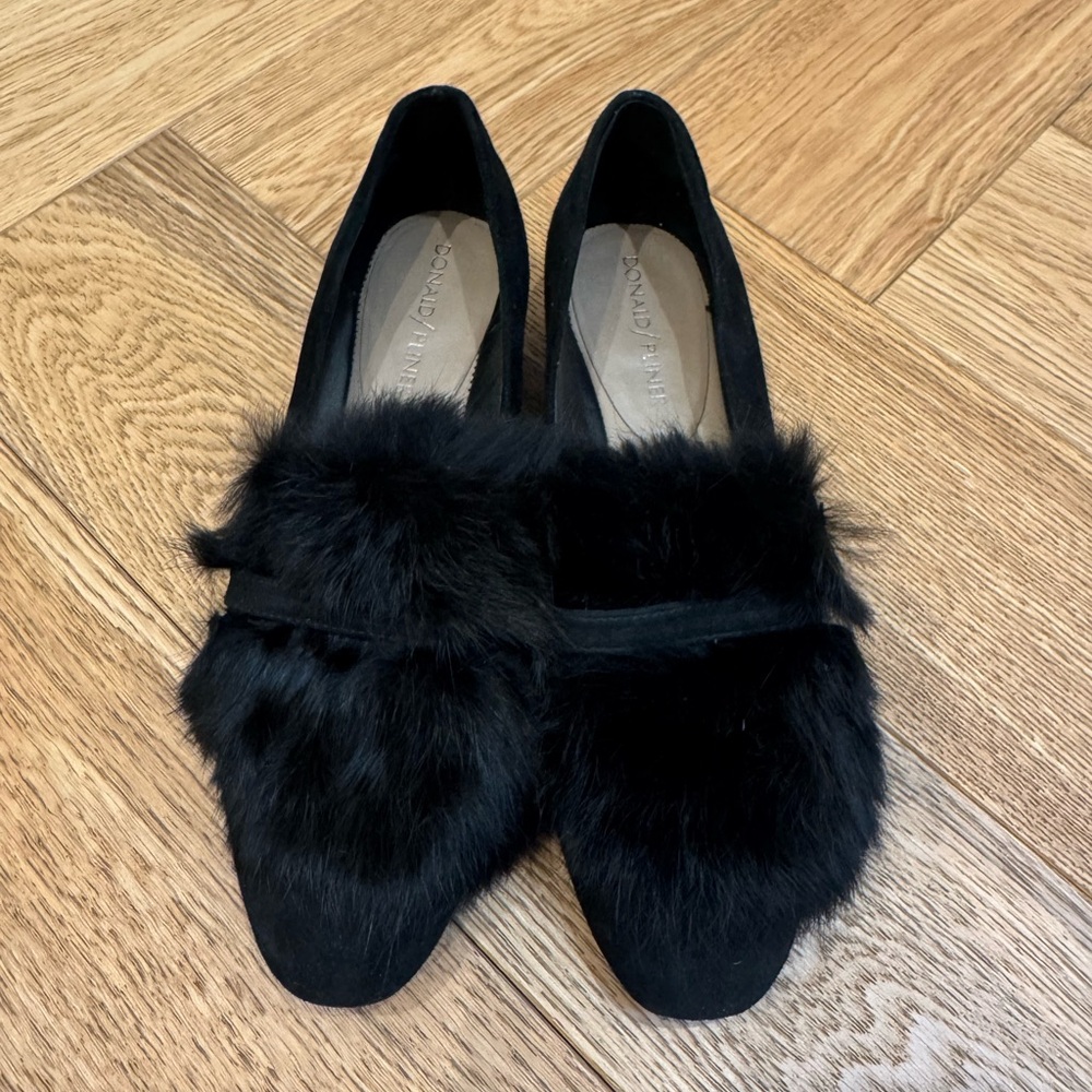 Donald J. Pliner Black Fur-Accent Loafers